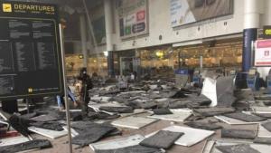 The departures hall at Zaventem following the blasts